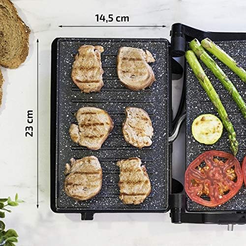 Cecotec Grelhador Elétrico Rock'nGrill 750 Full Open. 750 W, Placa Sanduicheira, Revestimento de Pedra RockStone, Abertura de 180º, Superfície 23x14,5 cm, Pinça de Fecho e Compartimento Recolhe-cabos