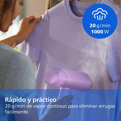 Philips 3000 Vaporizador de Mano Vertical, 1000 W, 20g/min, Morado Ferro vertical pronto em 30s, depósito 100 ml removível, mala de viagem, leve e dobrável (STH3010/30)