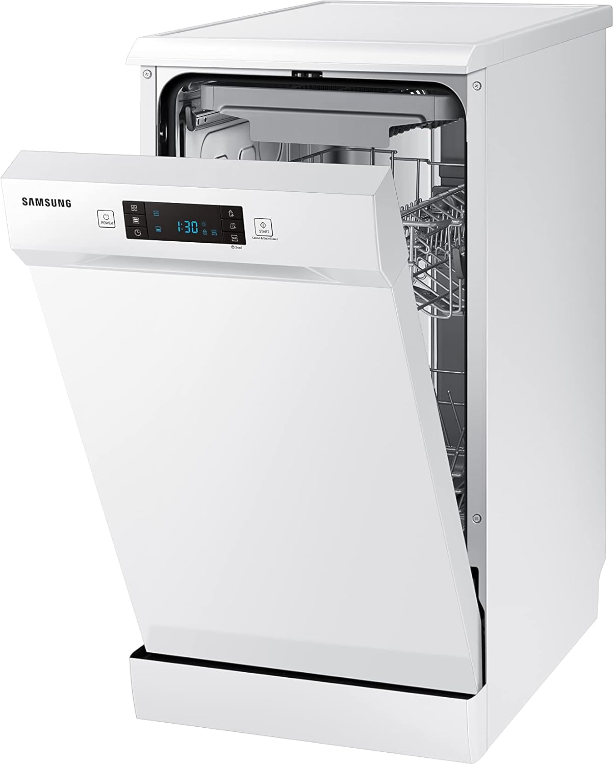 SAMSUNG DW50R4070FW - Lava-louças USADA, 10 talheres, 45 cm, A++, Instalação livre, Branco | Classe E, abertura automática Push Open, lavagem rápida 60 min, lavagem automática, carregamento flexível, função higiene [Classe energética E]