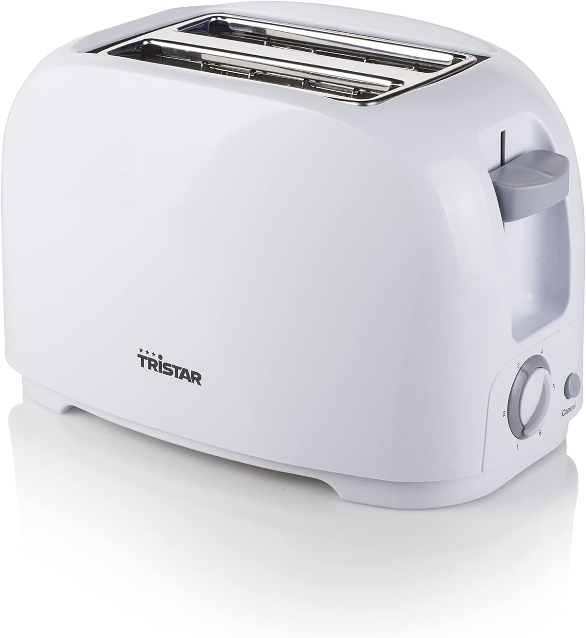 Tristar BR-1013 Torradeira para 2 fatias de pão, 2 ranhuras curtas, 6 níveis de tostado, bandeja para migalhas removível, função de descongelar ou reaquecer, 800 W