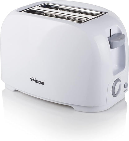 Tristar BR-1013 Torradeira para 2 fatias de pão, 2 ranhuras curtas, 6 níveis de tostado, bandeja para migalhas removível, função de descongelar ou reaquecer, 800 W