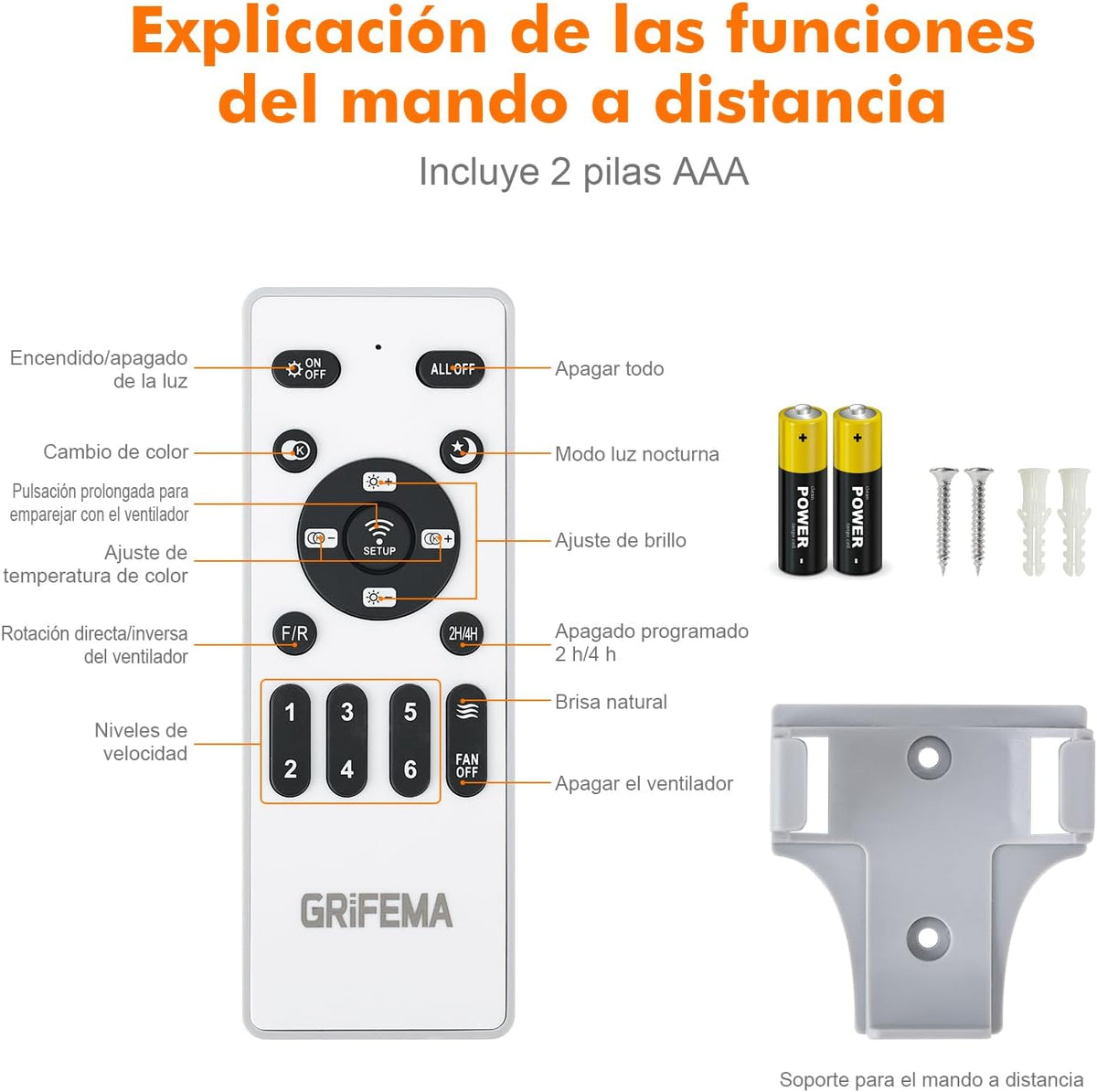 GRIFEMA Ventoinha de teto com luz e comando, 107 cm