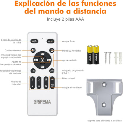 GRIFEMA Ventoinha de teto com luz e comando, 107 cm