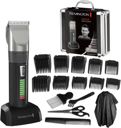 Remington Máquina de Cortar Cabelo Homem lâminas de cerâmica autoafiáveis, 0,8-40 mm corte profissional Genius, 10 guias de pente, funcionamento a cabo/bateria, recarregável, sem fios, lítio HC5811