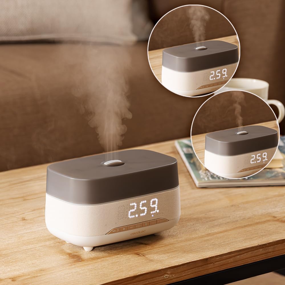 Cecotec Difusor de aromas, humidificador ultra-sónico, 300 ml, PureAroma 1300 Hydra Speaker. Altifalante Bluetooth, luz LED, temporizador 5h, 3 modos de vapor, aromaterapia, cobertura de 25 m²