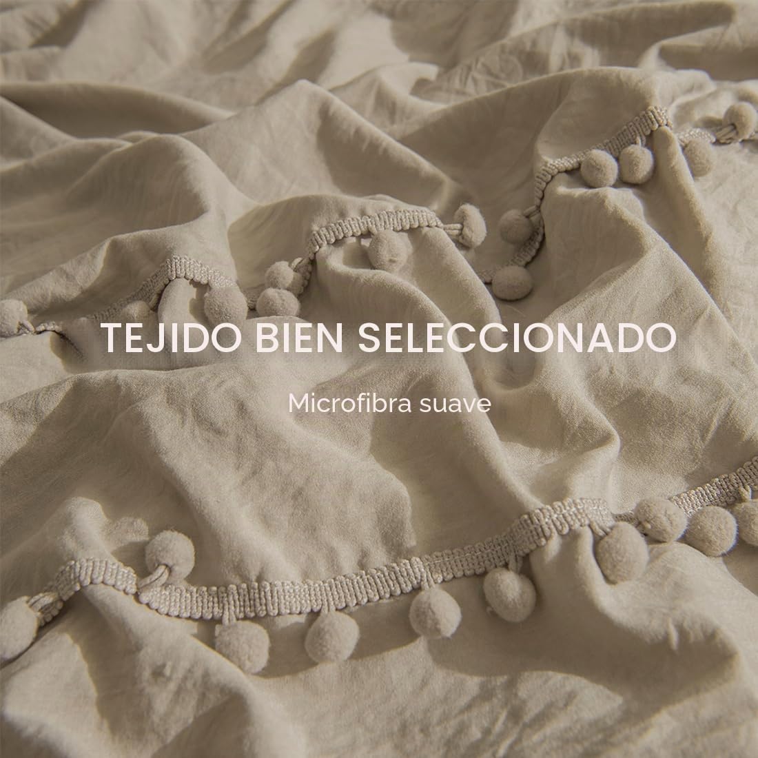 Conjunto de capa nórdica 135 x 200 cm, taupe conjunto de roupa de cama boho com franjas, pompom boémio em microfibra, macia com fronha de almofada e fecho de correr (Taupe, 135 x 200