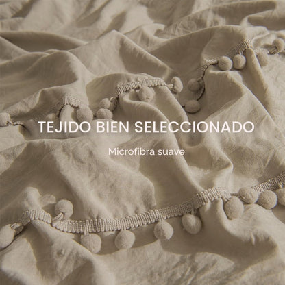 Conjunto de capa nórdica 135 x 200 cm, taupe conjunto de roupa de cama boho com franjas, pompom boémio em microfibra, macia com fronha de almofada e fecho de correr (Taupe, 135 x 200