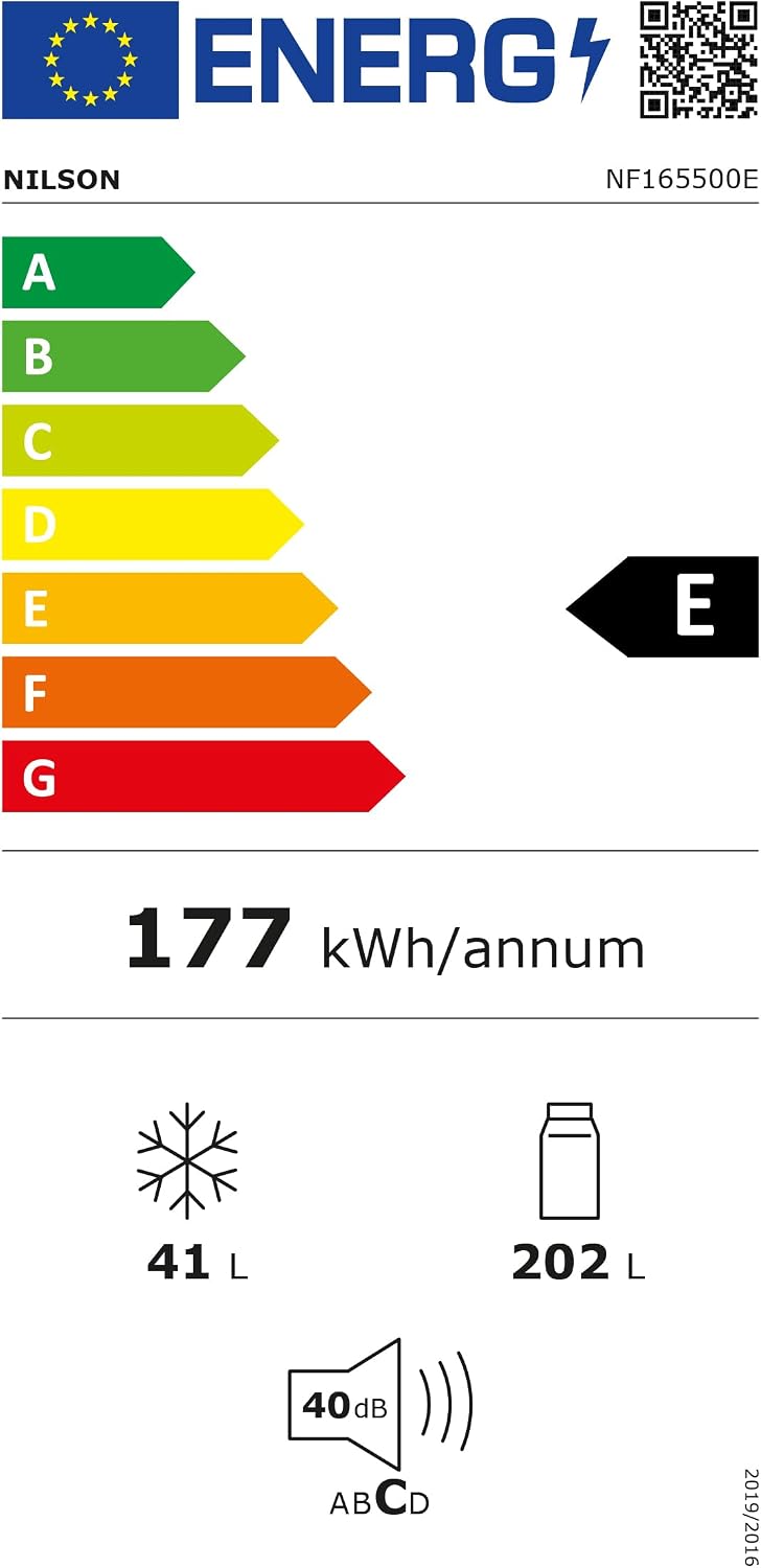 Nilson Frigorífico 2 portas, branco NF165500E. Capacidade 243 l, porta reversível, baixo nível sonoro, eficiência energética classe E [Classe energética E]