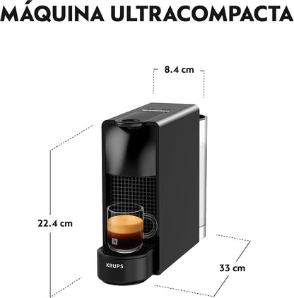 Minipiano Nespresso Essenza preto XN1108 Práctica, 19 Bares, 2 Opciones café, Calentamiento rápido, Apagado automático, Incluye pack cápsulas bienvenida, XN1108