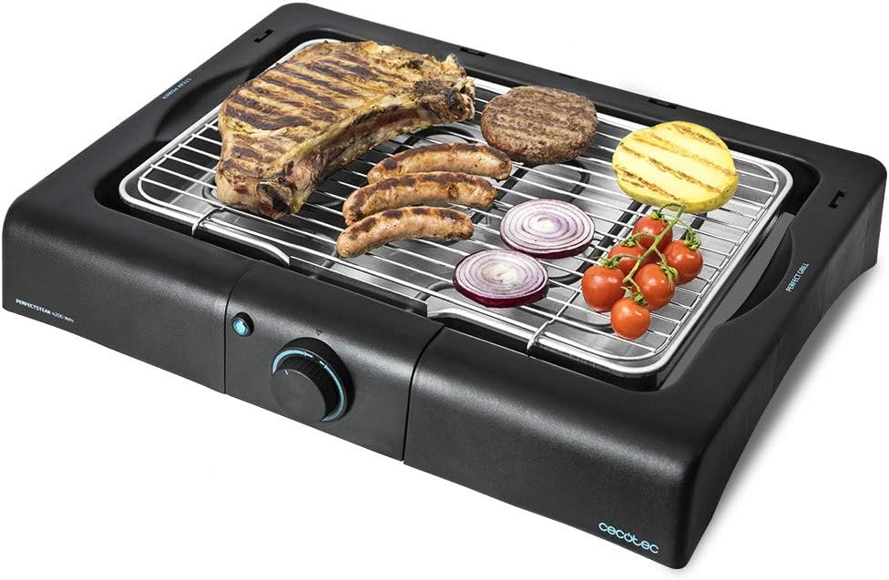 Cecotec Churrasqueira Elétrica de Mesa de Jardim PerfectSteak 4200 Way. 2400W, Grelha Inox, Temperatura e Altura Ajustável a 3 Níveis, 18/10 Aço, Cor Preto Aço