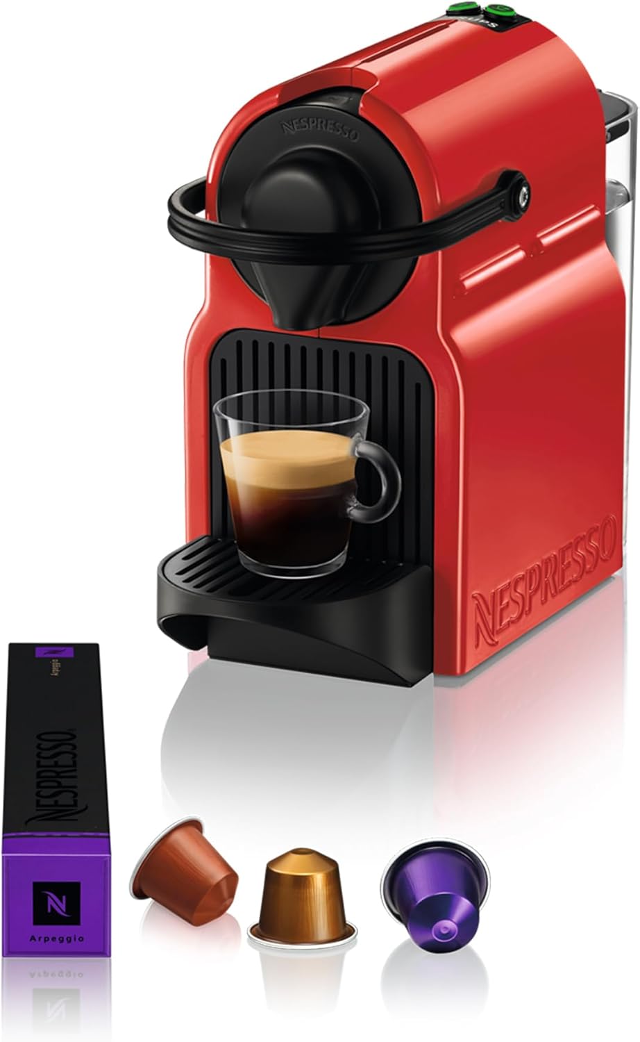 Krups Nespresso Inissia XN1005 - Máquina de café monodose de cápsulas Nespresso, 19 bares, desligamento automático, capacidade de 0,7L, design compacto, modo eco, cor vermelho, inclui kit de