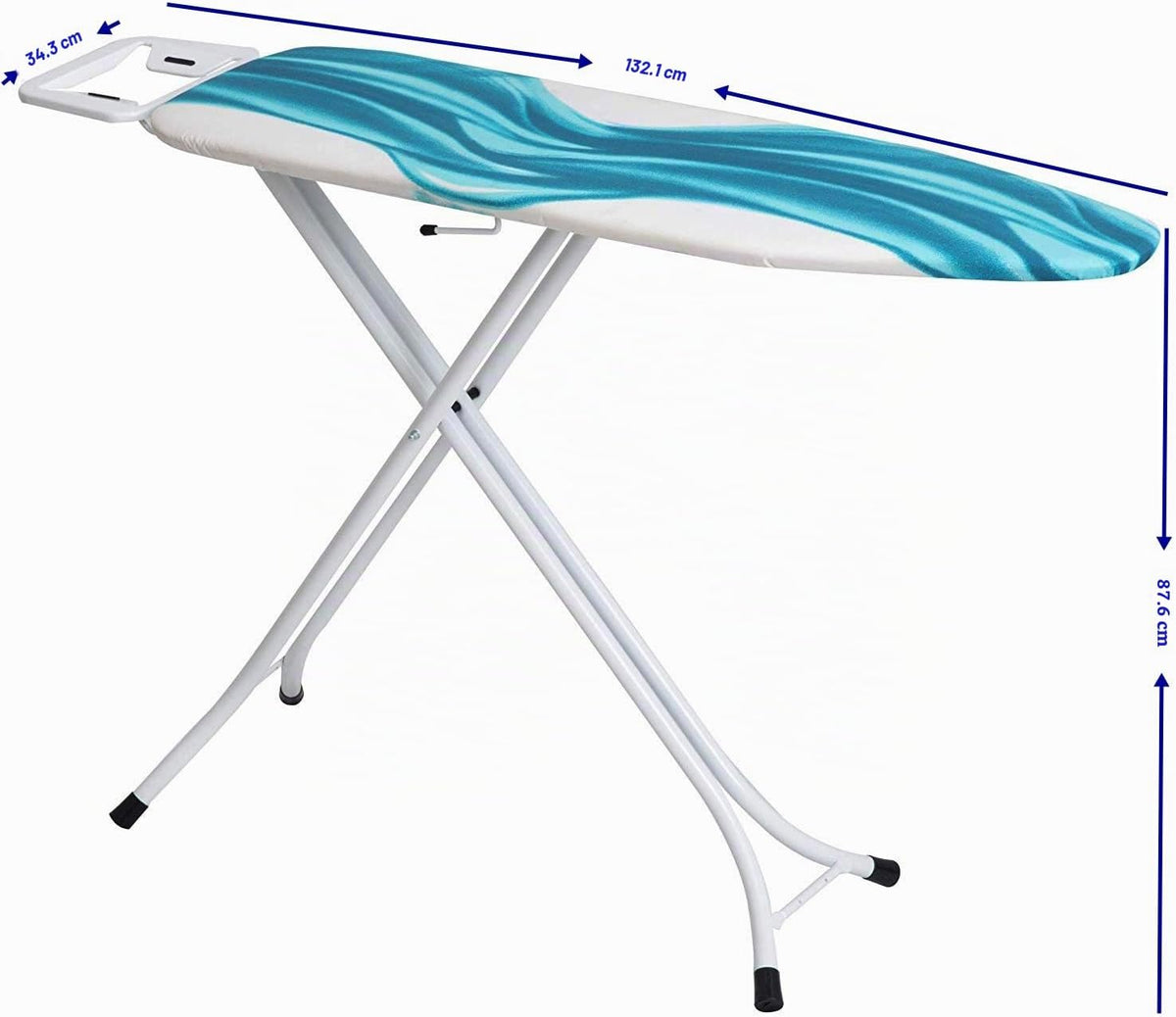 Mabel Home Altura ajustável, luxo, 4 pernas, tábua de passar, cobertura extra, estampado azul/branco