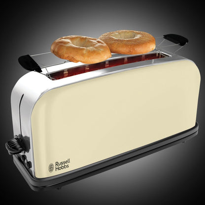 Russell Hobbs Torradeira Colours Plus - 1 Ranhura Longa e Larga para 2 Fatias, Bandeja Coletora de Migalhas, Aquecimento, Função Cancelar e Descongelar, Aço Inoxidável, Creme - 21395-56