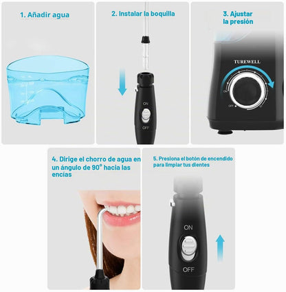 TUREWELL Irrigador dentário, irrigador bucal profissional com 8 bicos multifuncionais