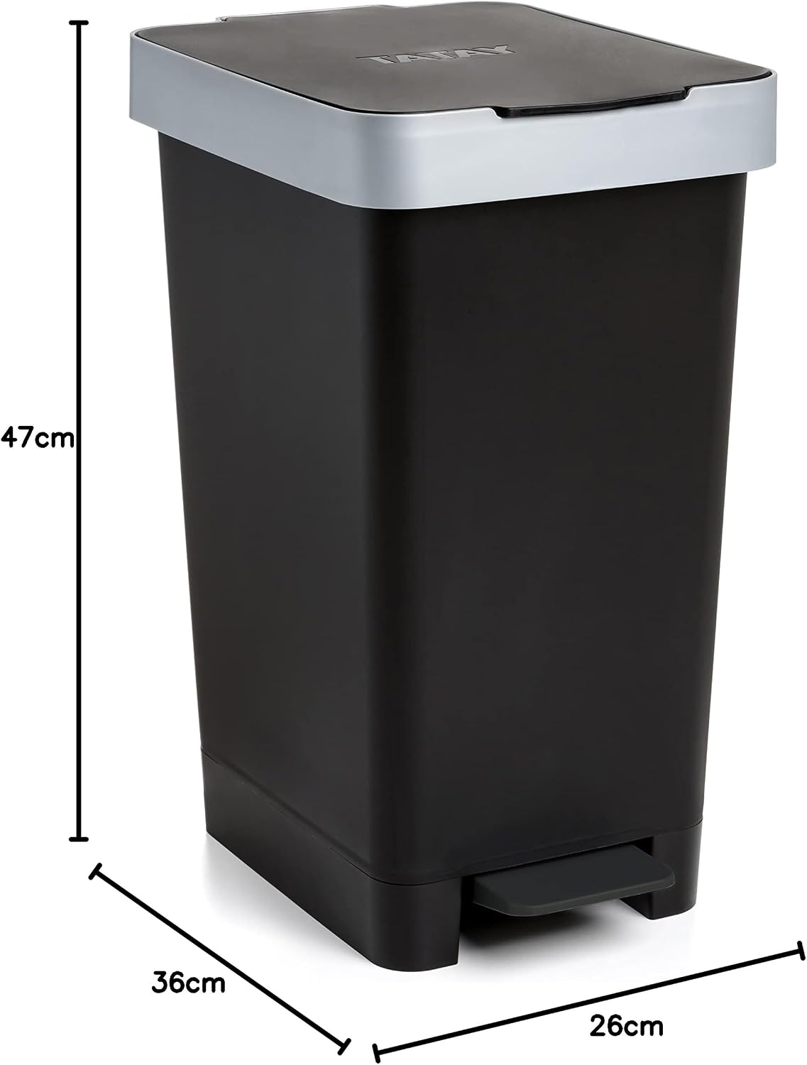 Tatay Balde do lixo inteligente, 26 x 36 x 47 cm, uso interior e exterior Cubo do lixo, capacidade de 25 l, abertura com pedal, sem BPA, design compacto, compatível com sacos de 30 L, preto