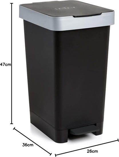 Tatay Balde do lixo inteligente, 26 x 36 x 47 cm, uso interior e exterior Cubo do lixo, capacidade de 25 l, abertura com pedal, sem BPA, design compacto, compatível com sacos de 30 L, preto