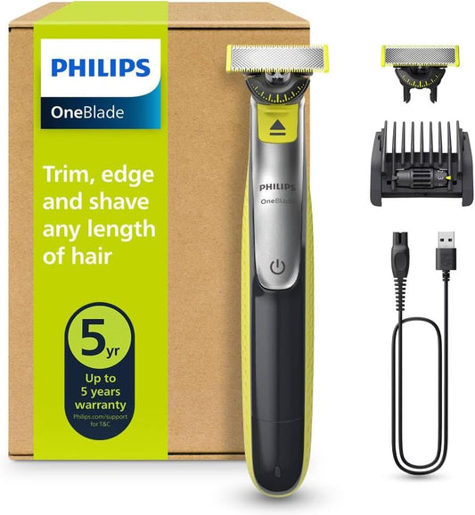 Philips OneBlade 360 Máquina de barbear híbrida, barbeador elétrico e máquina de barbear, 2 lâminas 360, guia de pente ajustável 5 em 1 (modelo QP2734/30)