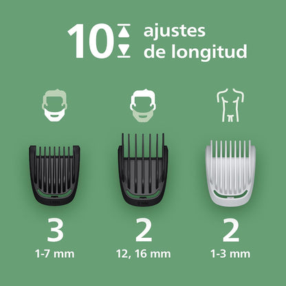 Philips Recortador Tudo em Um Série 3000, Kit 9 em 1, Aparador e Cortador de Cabelo Masculino para Rosto, Cabelo e Corpo, Barba, Lâminas Autoafiáveis Suaves com a Pele, 12 comprimentos, MG3946/15
