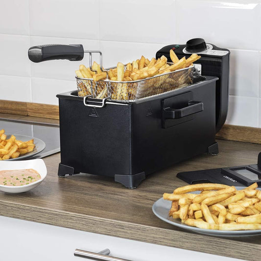 Cecotec Fritadeira Elétrica de 3L Cleanfry 3 L Black. 2000W, Aço Inoxidável com Filtro OilCleaner, Lacada a Preto, Tampa com Janela e Filtro Anti-odores