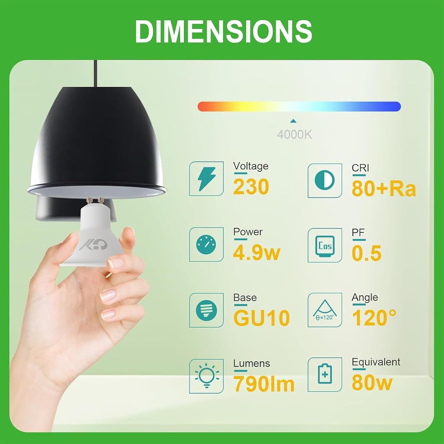 GY 4,9W Lâmpada GU10 LED 4000K Branco Neutro 790LM (Equivalente a 80W), Não Regulável, Ângulo de Feixe de 110 Graus - Lâmpada de Baixo Consumo Classe B, Lâmpadas LED GU10 Sem Piscadas, Pacote de 5