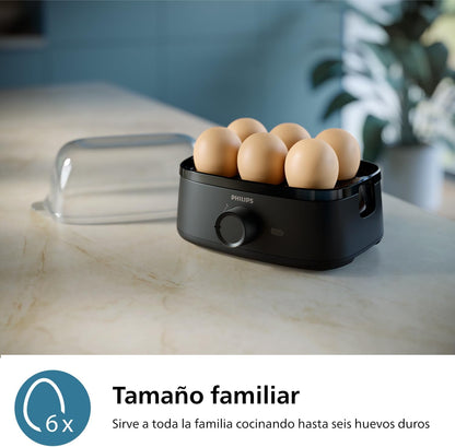 Philips 3000 Cuece Huevos Eléctrico, hasta 6 Unidades, 400 W Cozinhar ovos para até 6 ovos, macios, médios ou duros, bandeja para escalfar e furador, 400 W, preto (HD9137/90)