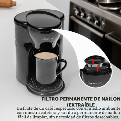 Clatronic Cafeteira 1 caneca | Cafeteira de filtro | Caneca de cerâmica incluída no volume de fornecimento, filtro permanente de nylon (removível), ideal para transportar, KA 3356