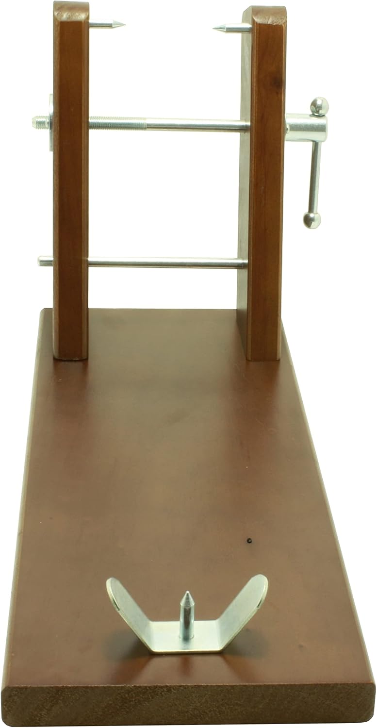 Jamonero modelo de reserva, suporte para presunto e palhetas fixo feito em madeira de pinho cor nogueira, antiderrapante