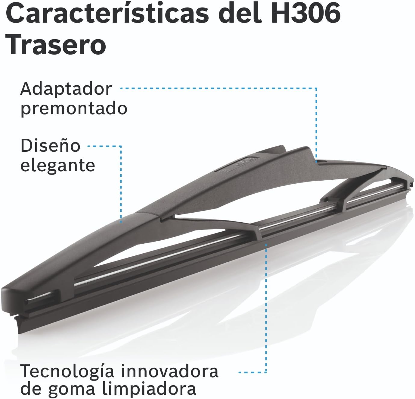 Bosch Limpa-vidros Traseiro H306 - Excelente Desempenho de Limpeza - Lâmina de Substituição para Vidro Traseiro - 1 Lâmina, 300mm | Desempenho ideal de limpeza - escova individual de substituição para luneta traseira