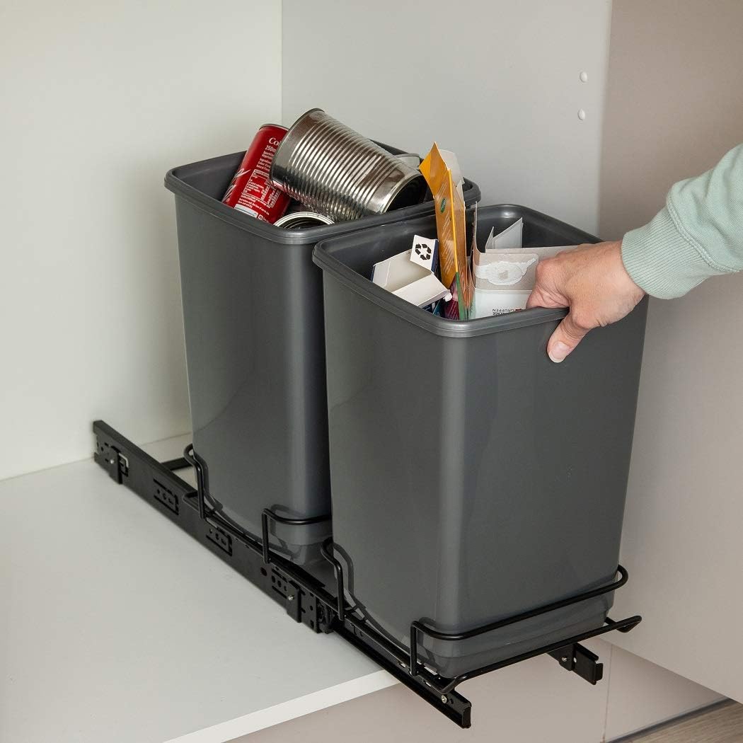 Addis 518527 - Sistema de lixo duplo removível para armário, 2 x 10 L, ecológico, de plástico 100% reciclado, cor cinza claro, 20 unidades