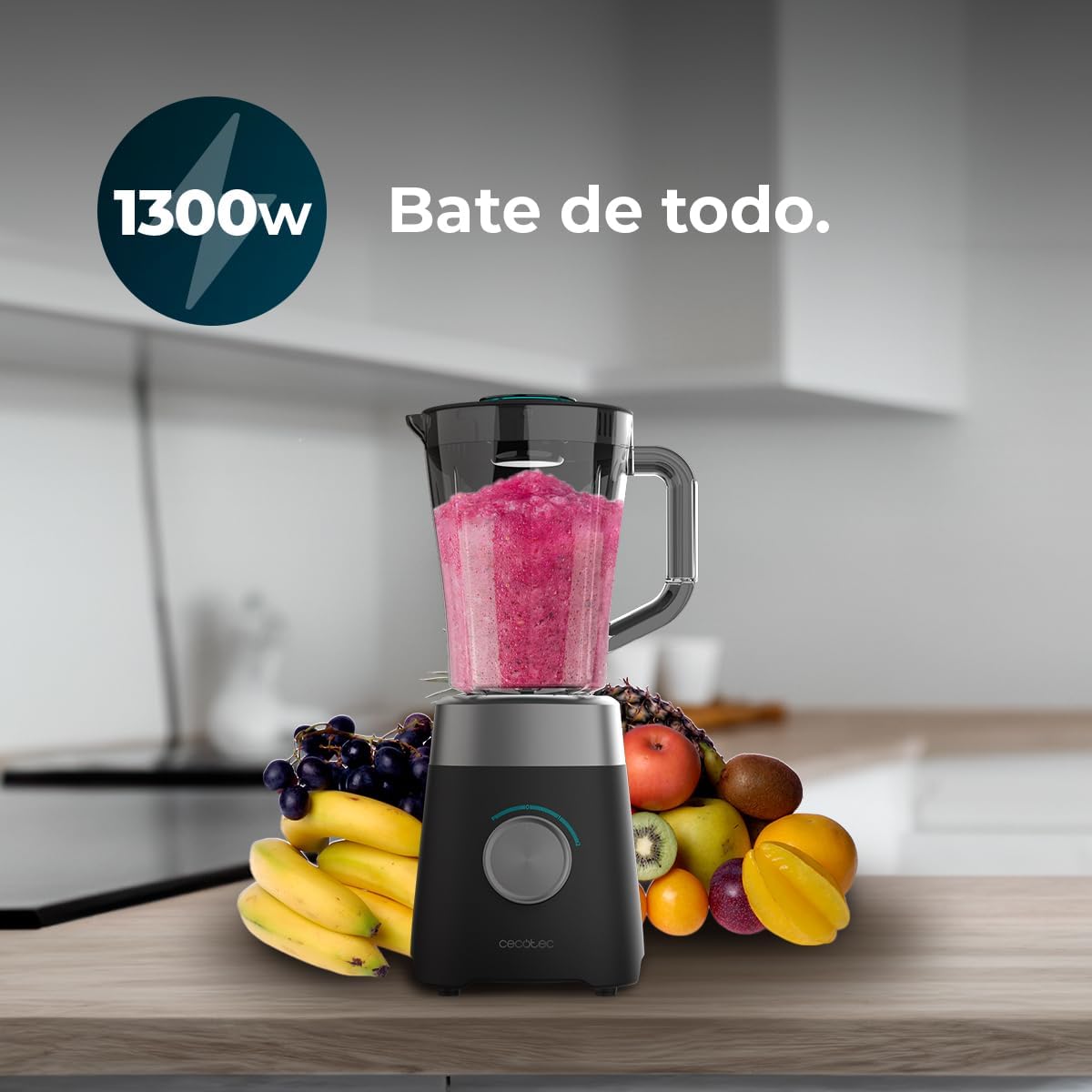 Cecotec Power Black Titanium 1300MAX B Pro Liquidificadora 2000 RPM 1300 W, Lâmina de 4 folhas de titânio, jarro de plástico AS 1,5 L, 2 velocidades, pulso, de gelo, design preto (RECONDICIONADO)