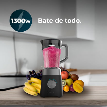 Cecotec Power Black Titanium 1300MAX B Pro Liquidificadora 2000 RPM 1300 W, Lâmina de 4 folhas de titânio, jarro de plástico AS 1,5 L, 2 velocidades, pulso, de gelo, design preto (RECONDICIONADO)