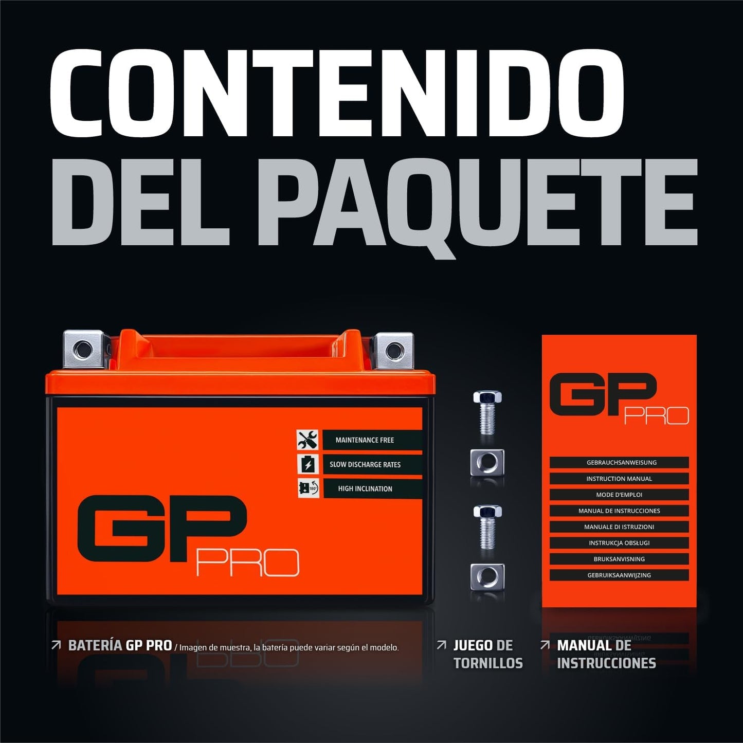 GP-PRO GTX12-BS Bateria de arranque para motas, 12 V, 10 Ah, semelhante a YTX12-BS / 51012, sem necessidade de manutenção, 15 x 13 x 8,7 cm