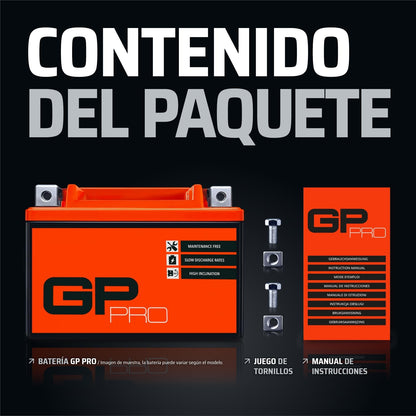 GP-PRO GTX12-BS Bateria de arranque para motas, 12 V, 10 Ah, semelhante a YTX12-BS / 51012, sem necessidade de manutenção, 15 x 13 x 8,7 cm