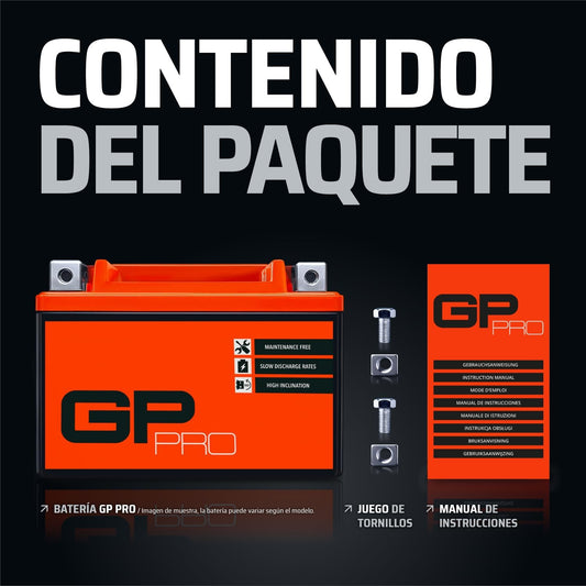 GP-PRO GTX12-BS Bateria de arranque para motas, 12 V, 10 Ah, semelhante a YTX12-BS / 51012, sem necessidade de manutenção, 15 x 13 x 8,7 cm
