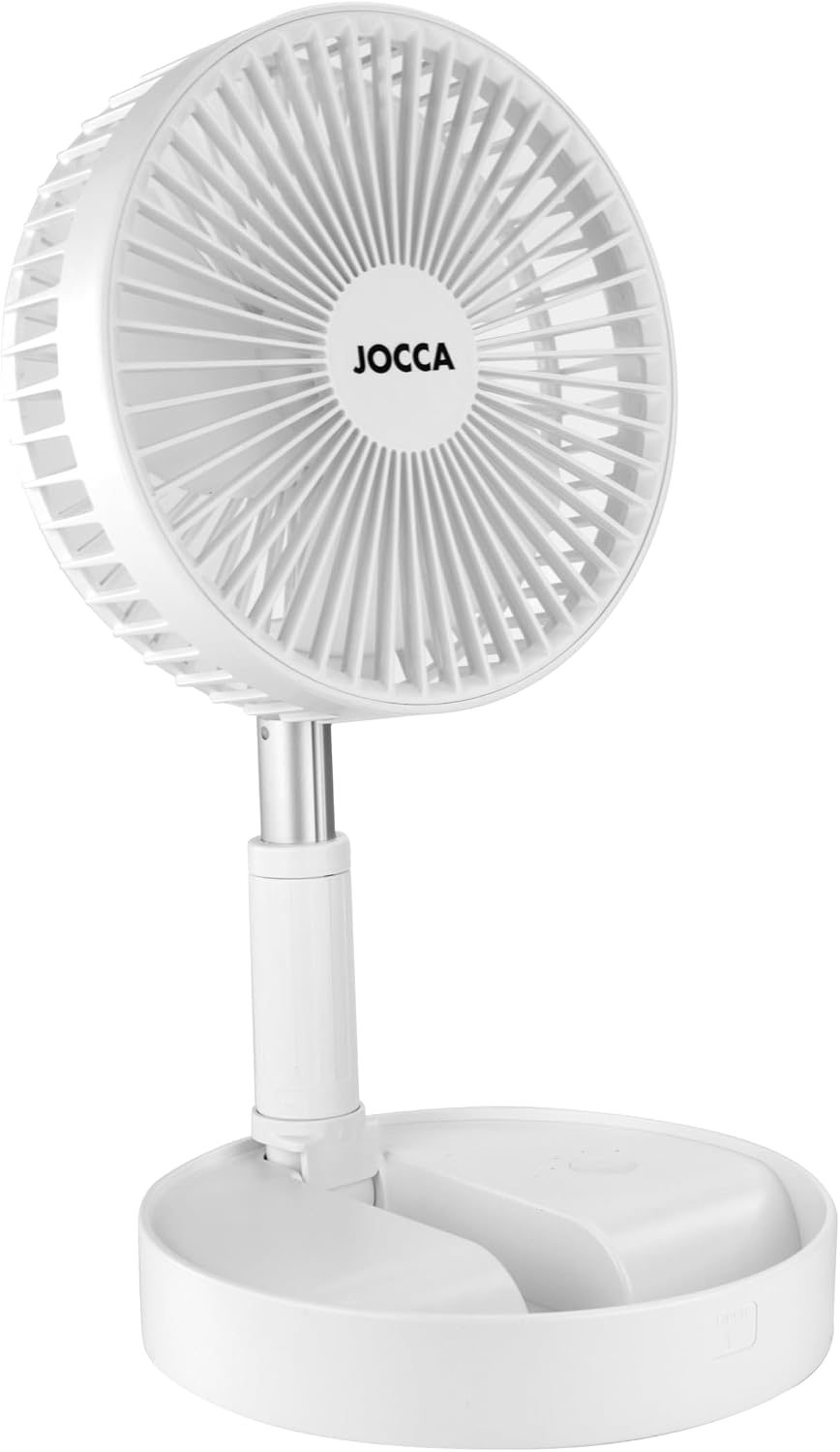 Jocca - Ventoinha portátil de pé dobrável | altura ajustável 36-97,5 cm | bateria recarregável 7200 mAh até 24 h | 3 velocidades |  USB | silencioso