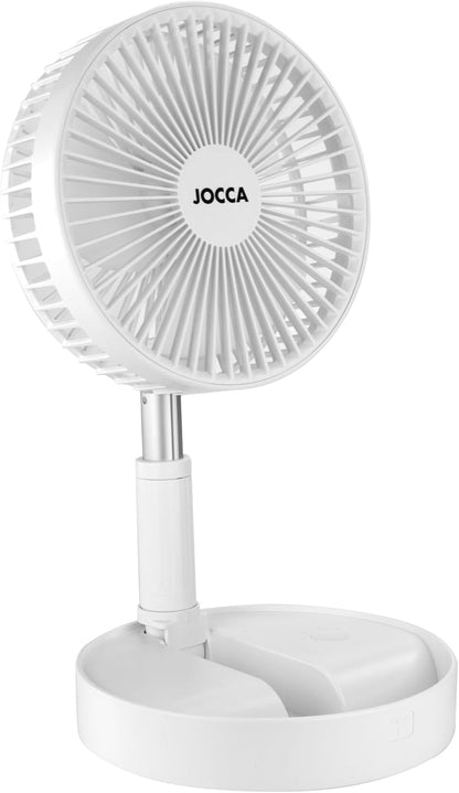 Jocca - Ventoinha portátil de pé dobrável | altura ajustável 36-97,5 cm | bateria recarregável 7200 mAh até 24 h | 3 velocidades |  USB | silencioso