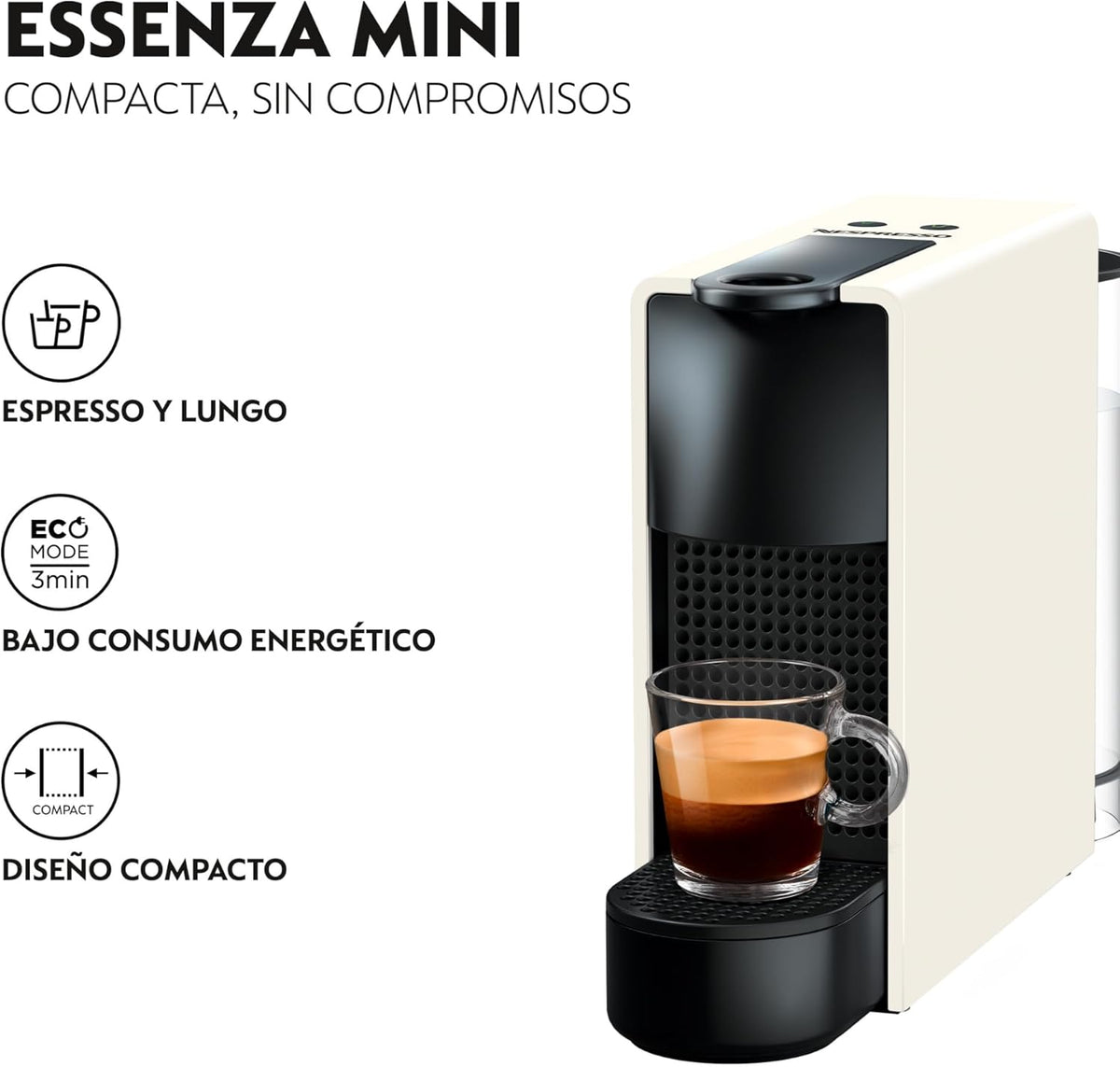 Nespresso Krups Essenza Mini XN1101PR5 - Máquina de Café Monodose de Cápsulas Nespresso, Compacta, 19 Bares, Desligamento Automático, Cor Branco