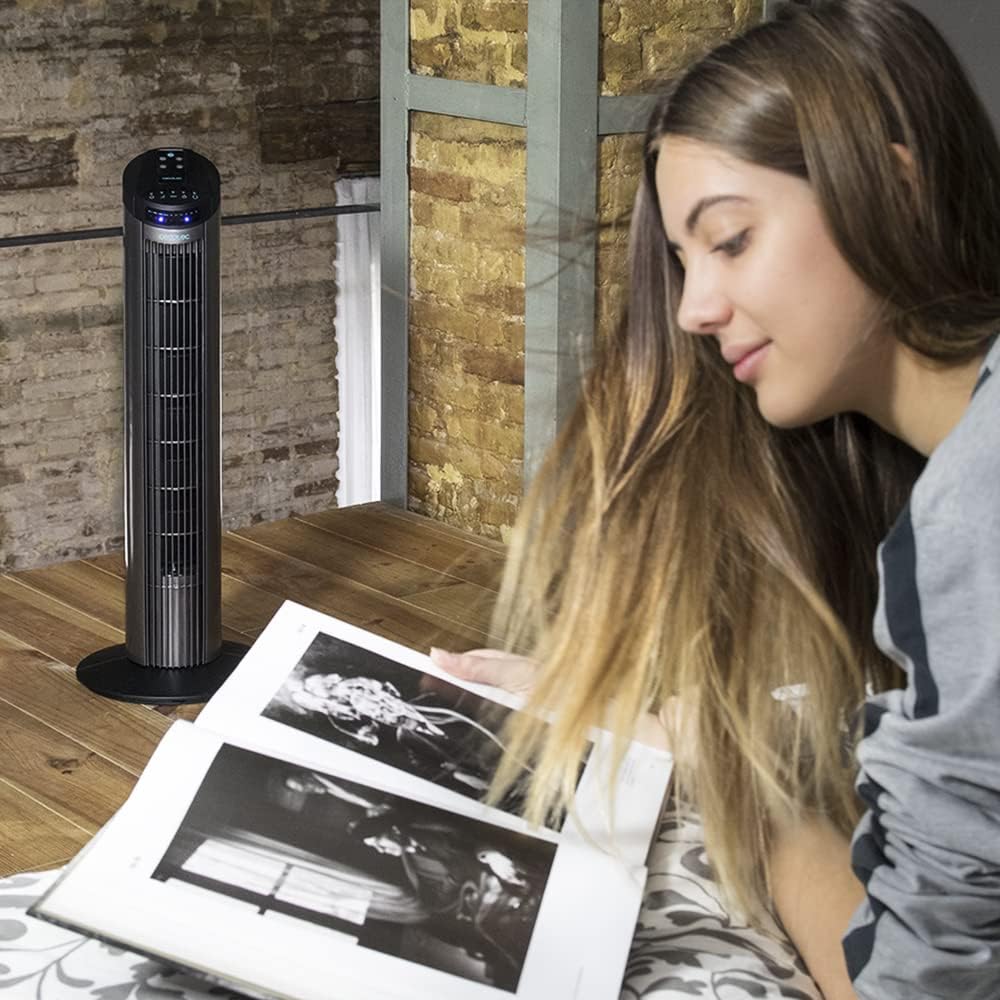 Cecotec Ventoinha de torre digital com temporizador e controlo remoto EnergySilence 890 Skyline. 50 W, 30'' (76 cm) de altura, oscilação, motor de cobre, 3 velocidades, 3 modos, preto