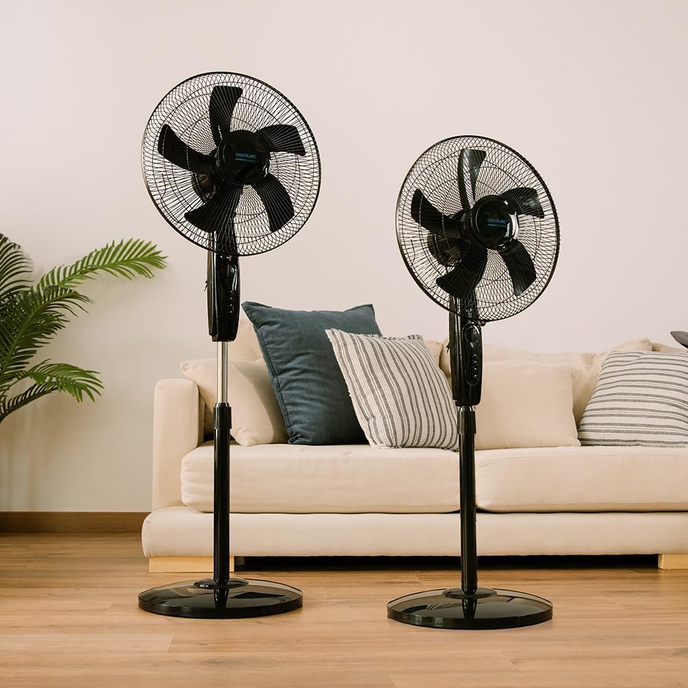 Cecotec Ventoinha de pé EnergySilence 515 MaxFlow Black. 45W, diâmetro de 16", 5 pás, temporizador 1h, 3 velocidades e oscilação automática, altura regulável até 135 cm