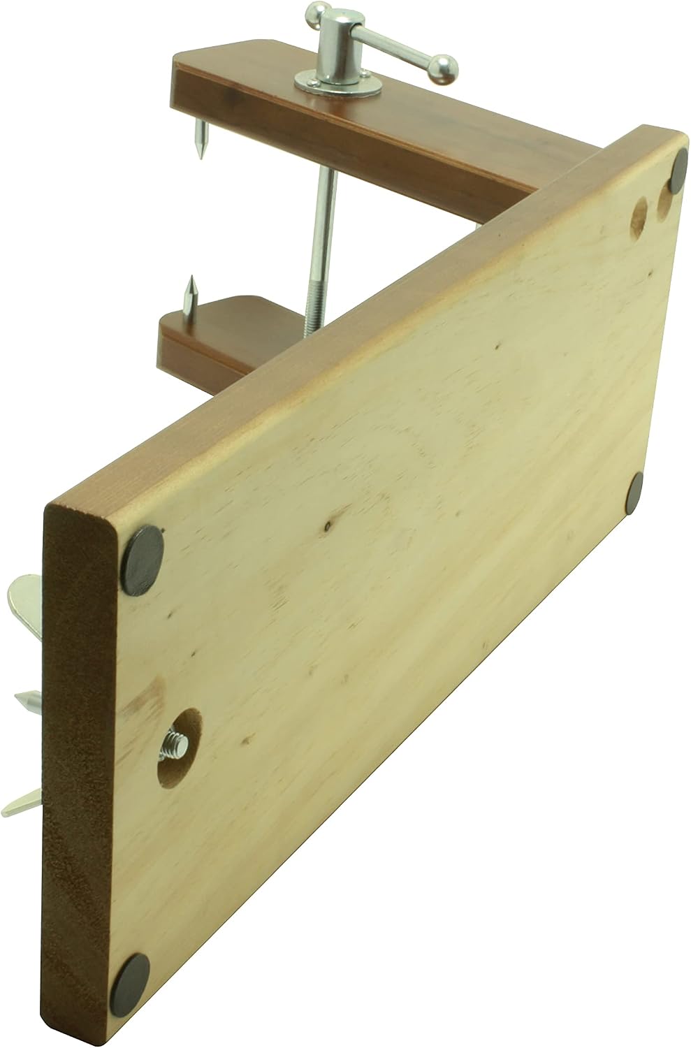 Jamonero modelo de reserva, suporte para presunto e palhetas fixo feito em madeira de pinho cor nogueira, antiderrapante