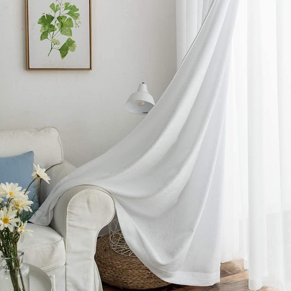 Melodieux Cortinas brancas para quarto, cortinas translúcidas, sala de estar, 2 peças, 140 x 225 cm