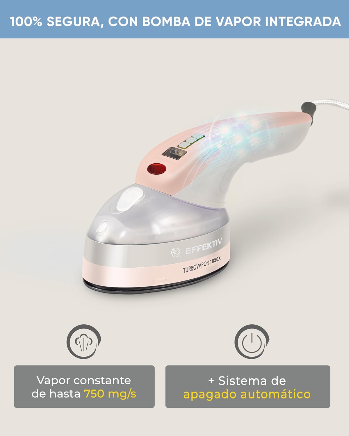 EFFEKTIV Ferro a Vapor Vertical 1800W com Bomba Integrada – Ferro de Roupa 3 em 1 com Escova de Vapor e Centro de Planchado Compacto – Vapor 1,8 Bar – Reservatório 250 ml – Cabo 3 m –