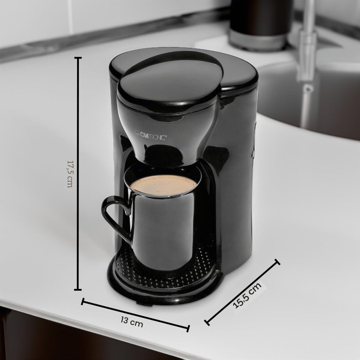Clatronic Cafeteira 1 caneca | Cafeteira de filtro | Caneca de cerâmica incluída no volume de fornecimento, filtro permanente de nylon (removível), ideal para transportar, KA 3356