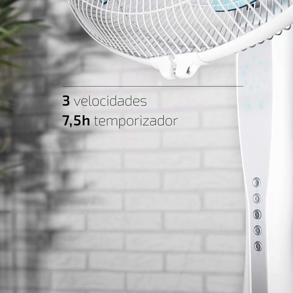 Cecotec Ventoinha de pé com controlo remoto e temporizador EnergySilence 530 Power Connected White. 50 W, 5 pás de 40 cm, 3 velocidades, motor de cobre, oscilante, ecrã, branco