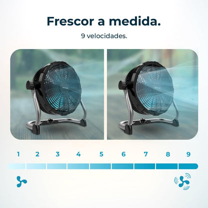 Cecotec Ventoinha de chão industrial Proindustry portátil. 12000 Mah, diâmetro 25,4 cm, 9 velocidades, bateria potente, design robusto, inclinação ajustável, grade de proteção, fácil transporte