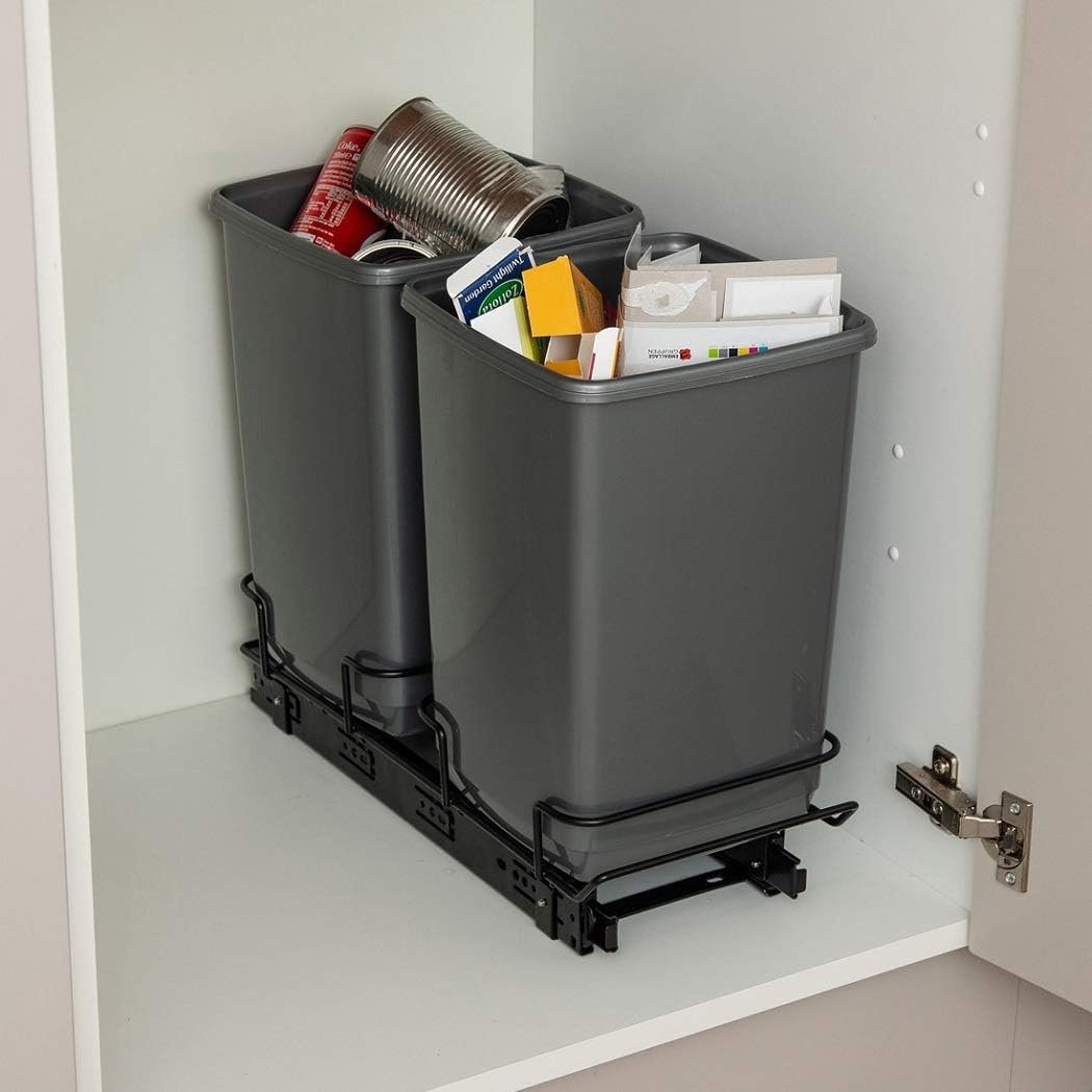Addis 518527 - Sistema de lixo duplo removível para armário, 2 x 10 L, ecológico, de plástico 100% reciclado, cor cinza claro, 20 unidades
