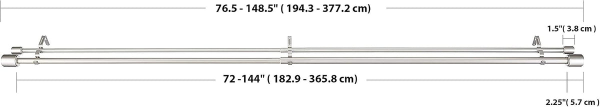 Amazon Basics Barra de cortina dupla extensível com remates de capuz, diâmetro de 19 mm, de 183 a 366 cm, cor níquel