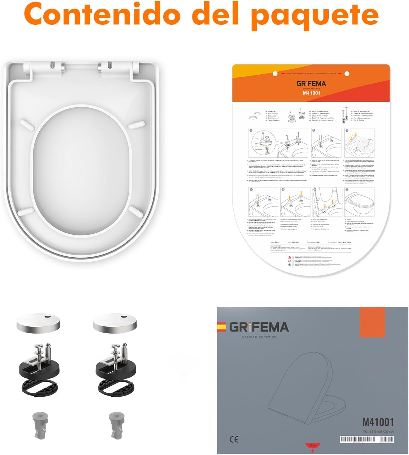 Ibergrif M41001 Tampa wc, assento sanitário macio em forma de D com libertação rápida para facilitar a limpeza, branco