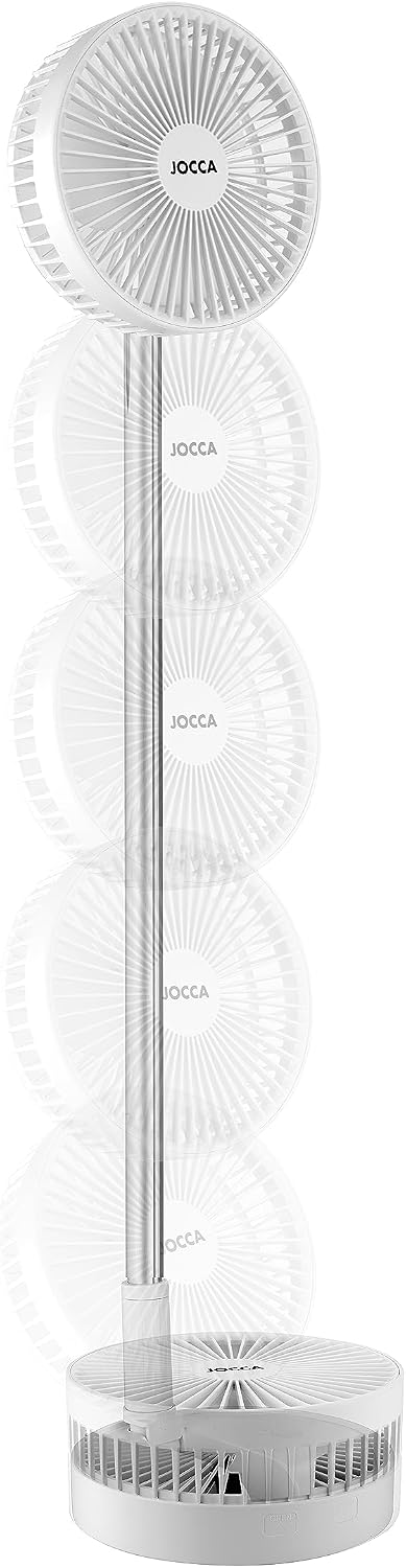 Jocca - Ventoinha portátil de pé dobrável | altura ajustável 36-97,5 cm | bateria recarregável 7200 mAh até 24 h | 3 velocidades |  USB | silencioso