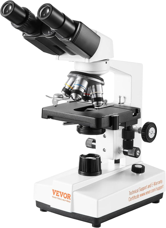 VEVOR Microscópio Composto Binocular 40X-2500X com Biologia de Estágio de 2 Camadas